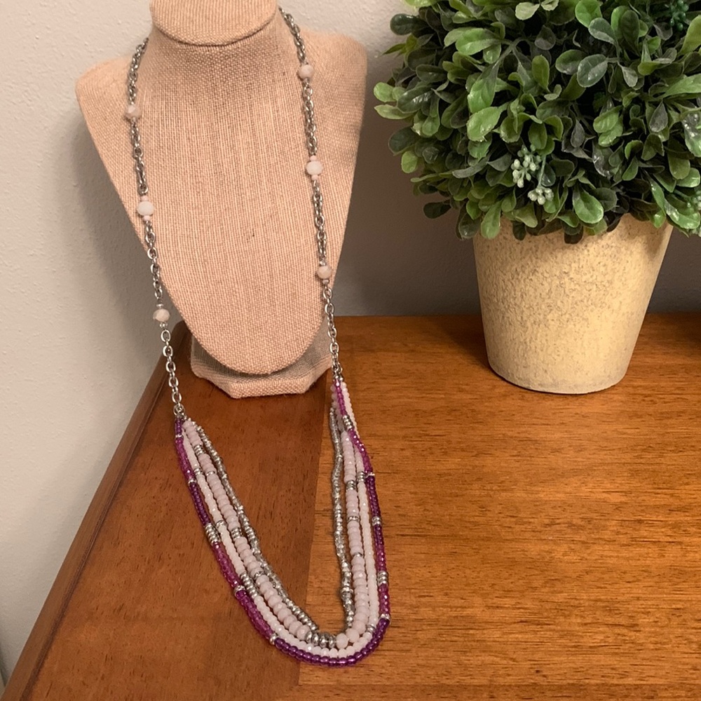 WHBM Long Chain Linked Necklace with Multi Color  Cut Beads
